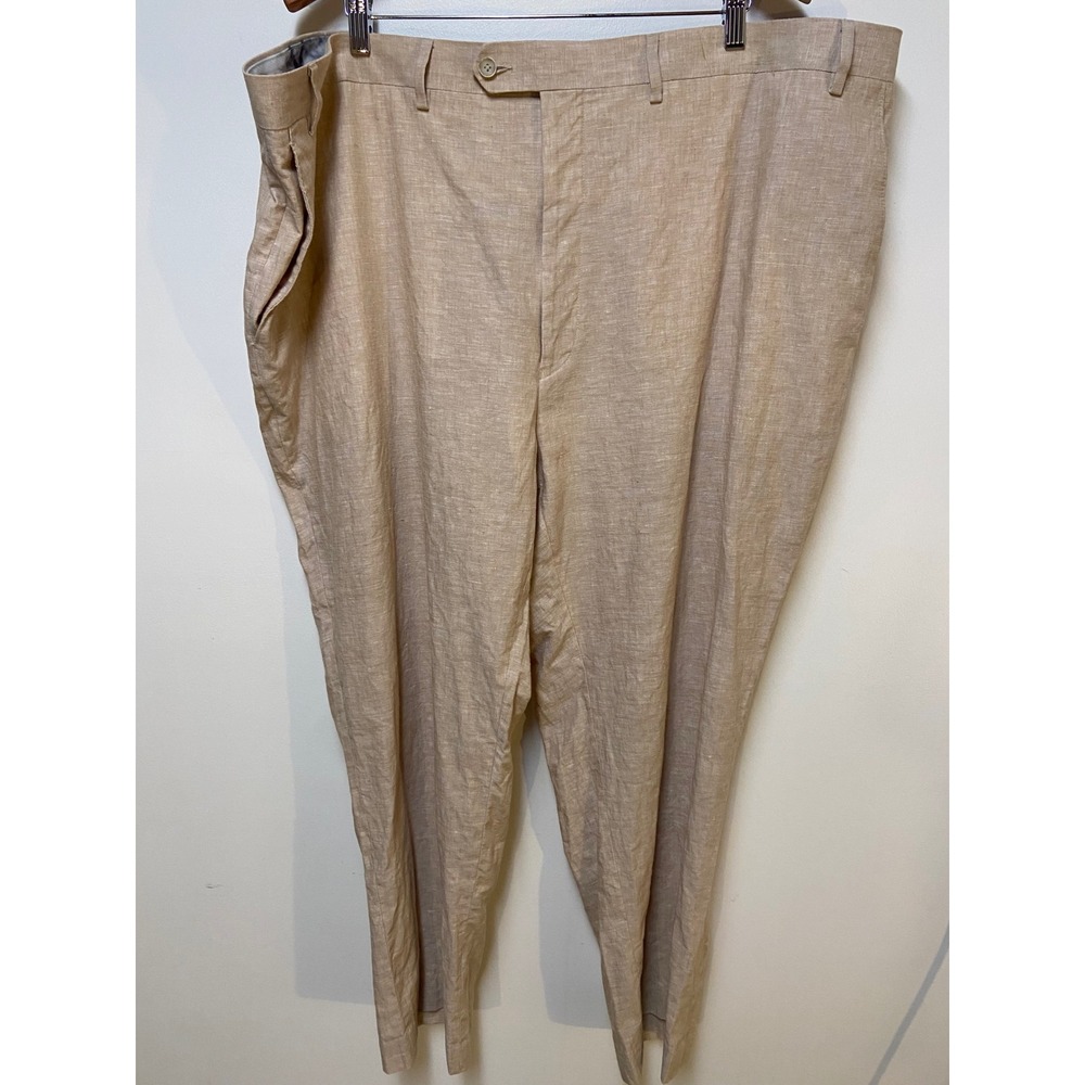 Tallia Linen Dress Pants Mens 50x30 Tan Beige Flat Front Summer Wedding Trousers